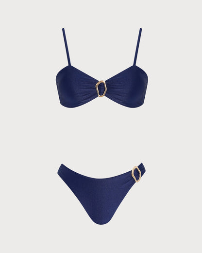Mavi Düz Renk Üçgen Bikini Takımı