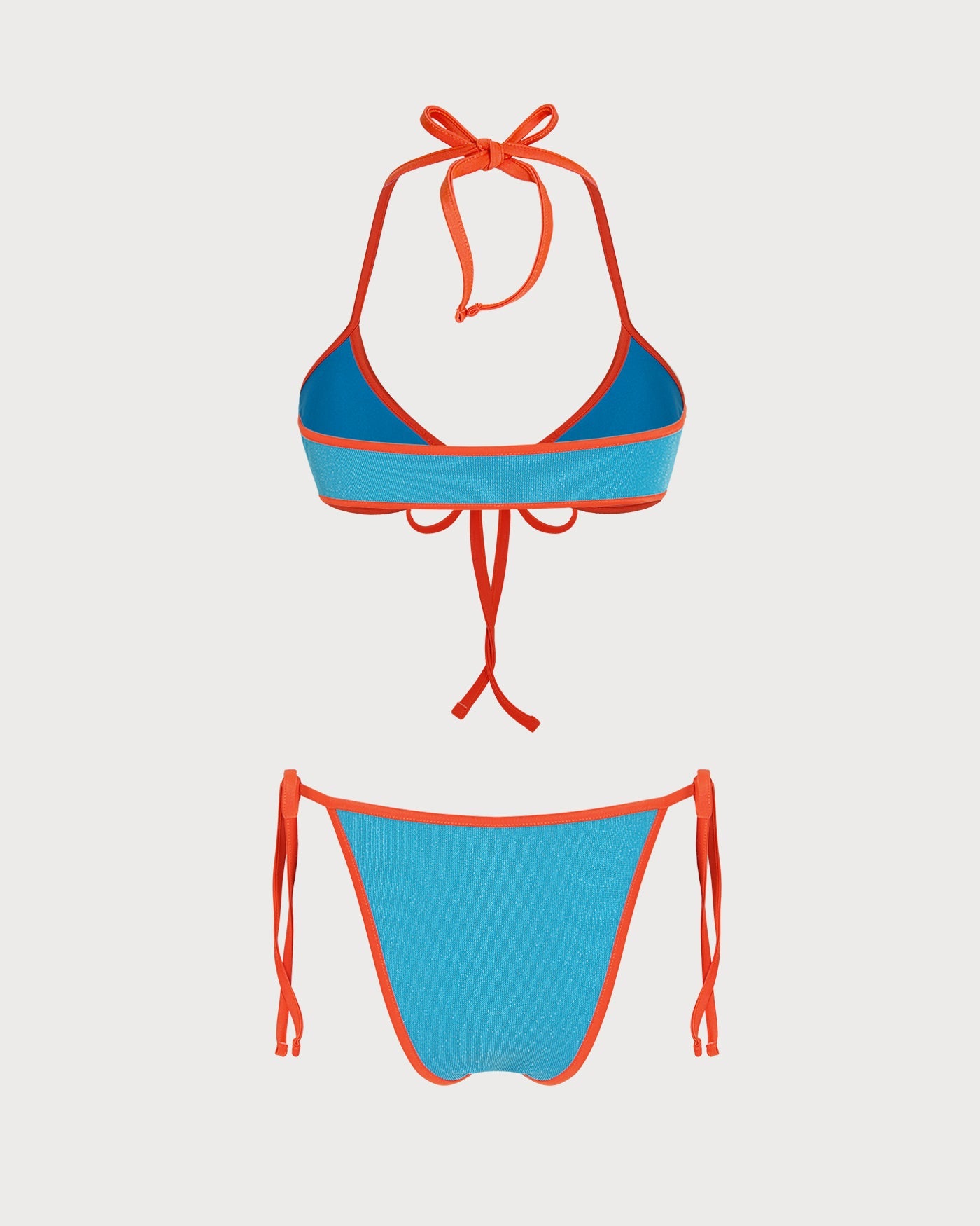 Mavi Boyundan Bağlamalı Contrasting Üçgen Bikini Takımı