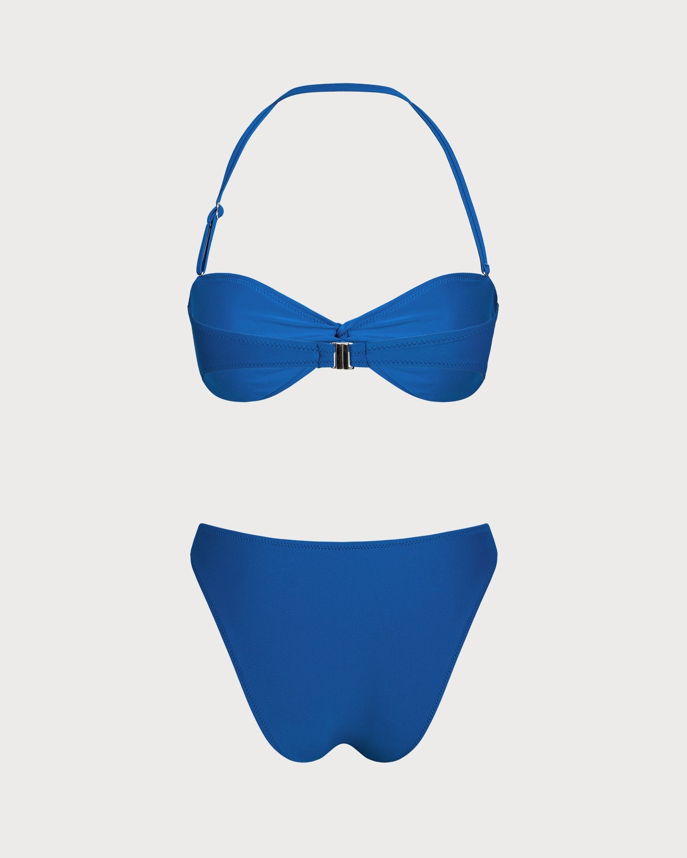 Mavi Boyundan Bağlamalı Büzgülü Balenli Bikini Takımı