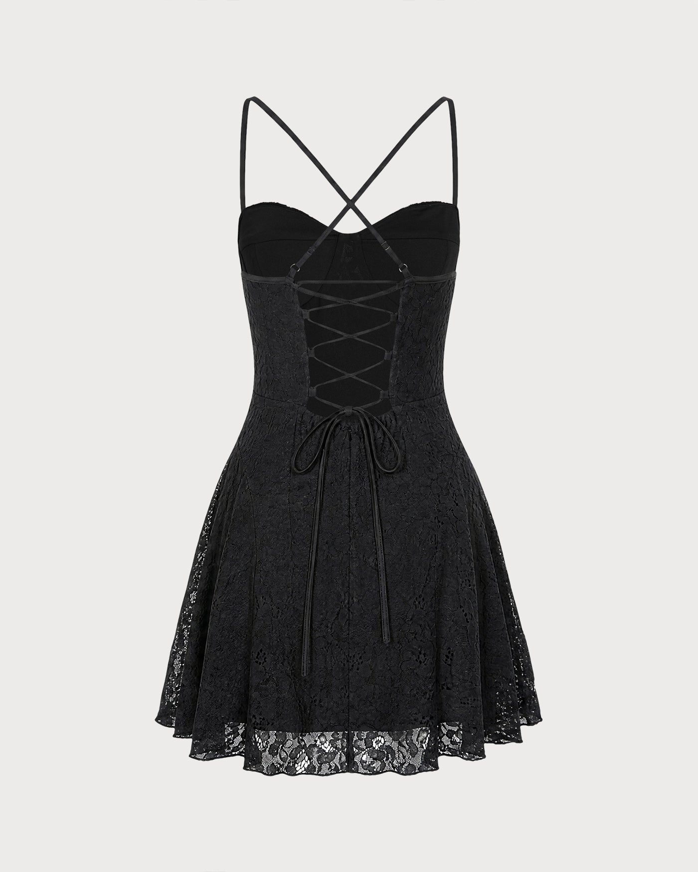 Siyah Kalp Yaka Dantelli Mini Elbise