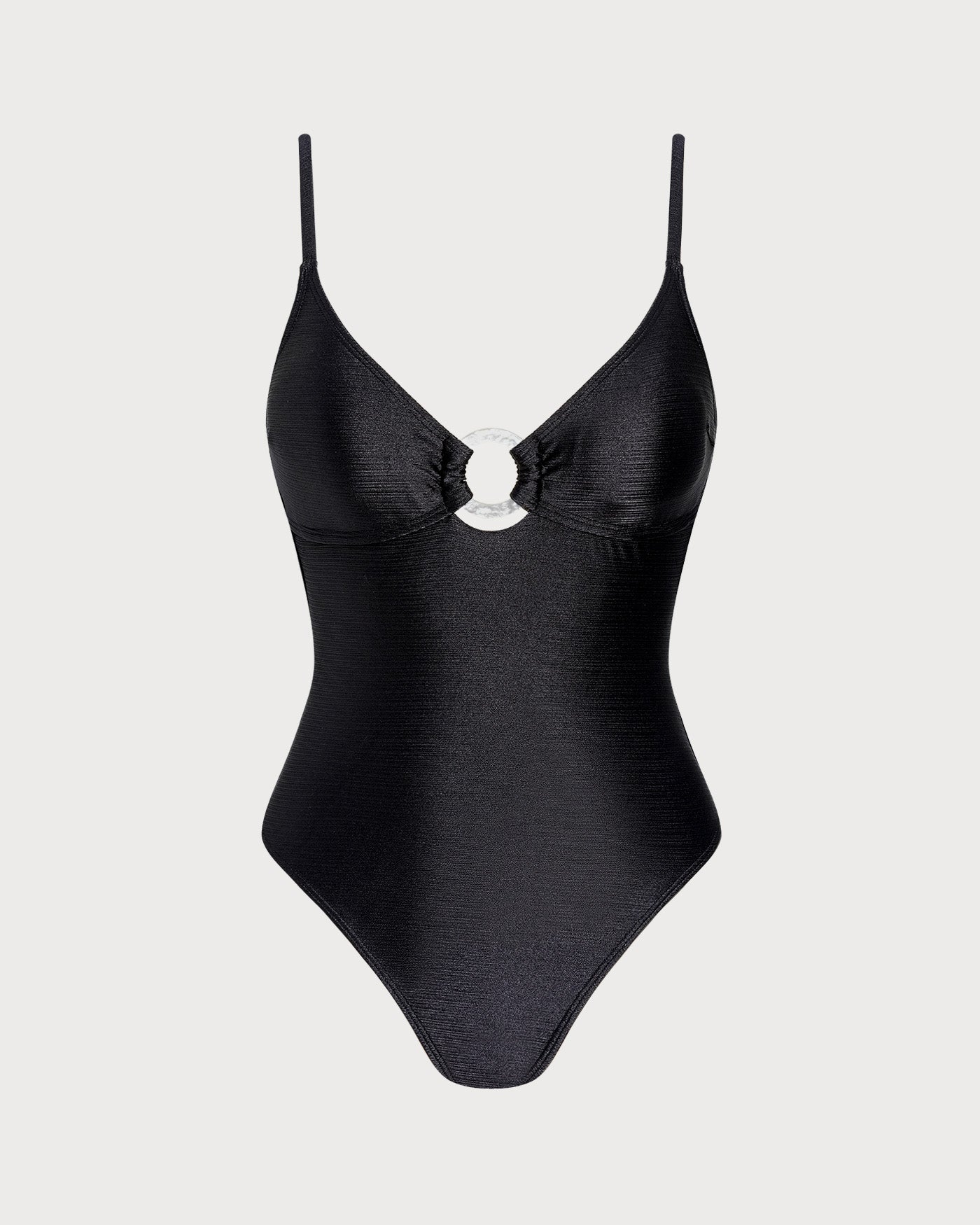 Siyah Düz Renk O Halka Detaylı Bralet Tek Parça Mayo