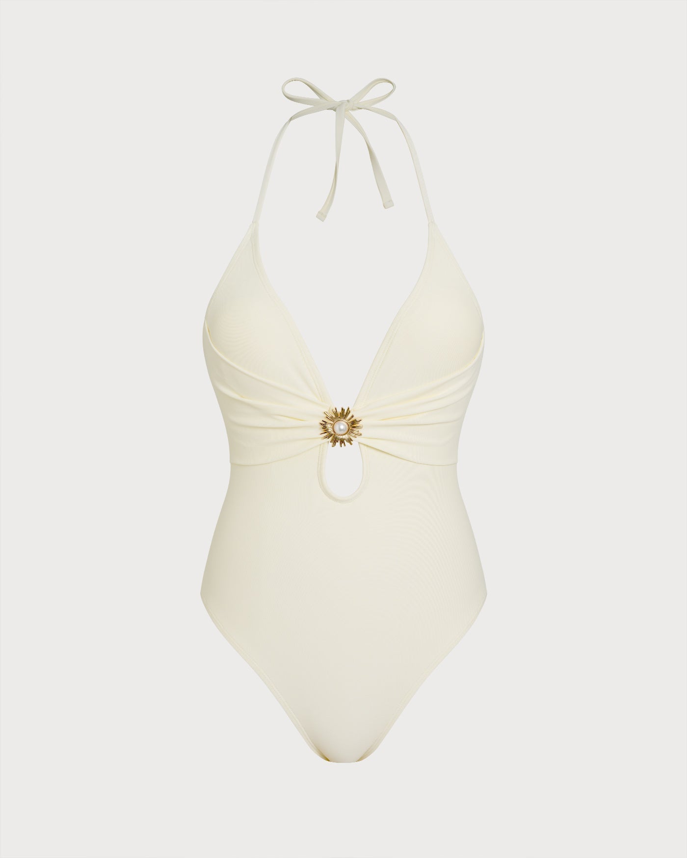 Off Beyaz Boyundan Bağlamalı Bralet Tek Parça Mayo