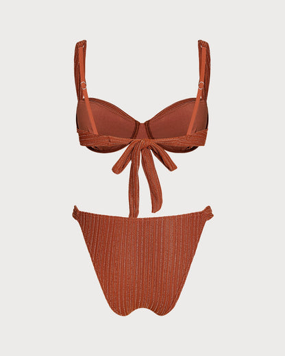 Kiremit Payetli Balenli Bikini Takımı