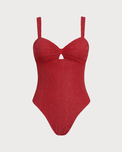 Kırmızı V Yaka Bralet Tek Parça Mayo