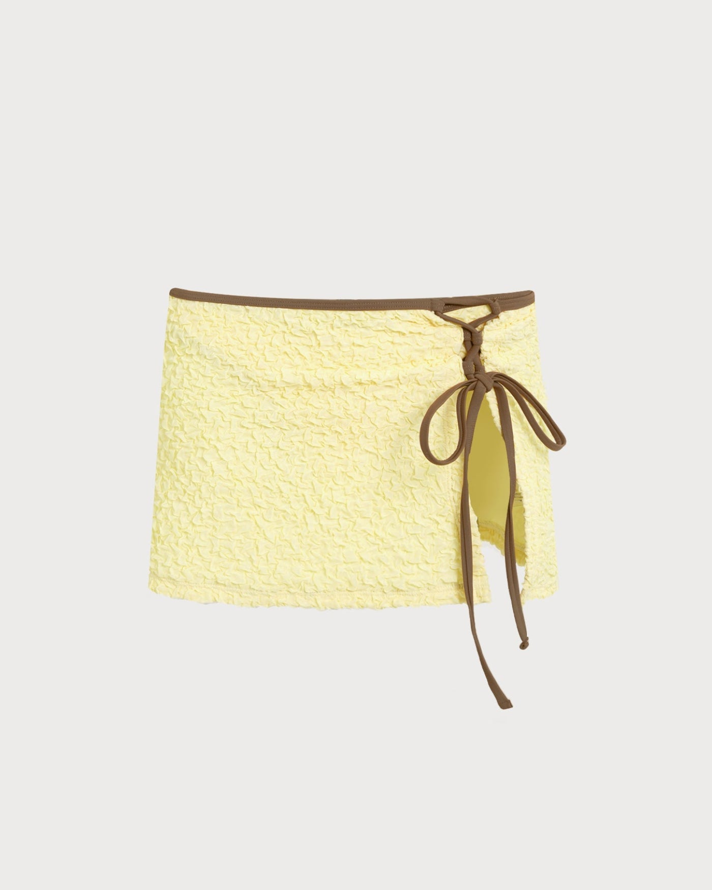 Sarı Boyundan Bağlamalı Büzgü Bağlamalı Bandeau Bikini Takımı
