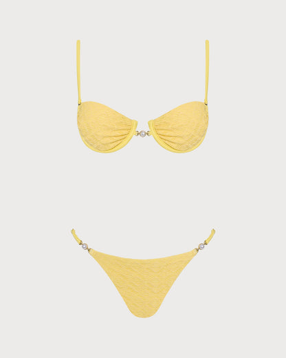 Sarı Dokulu Balenli Bikini Takımı