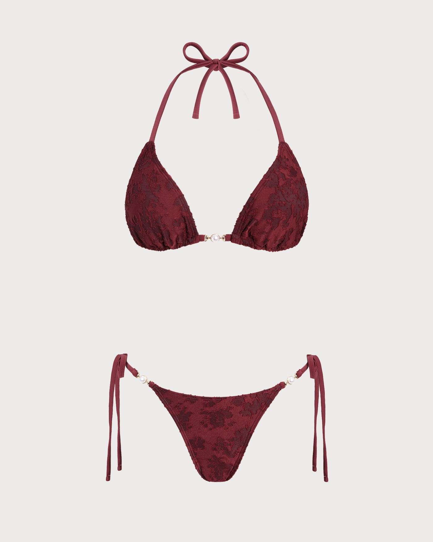 Kiremit Boyundan Bağlamalı Dokulu Bikini Takımı