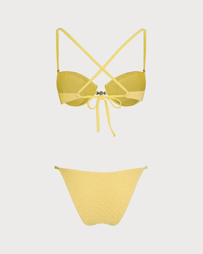 Sarı Dokulu Balenli Bikini Takımı