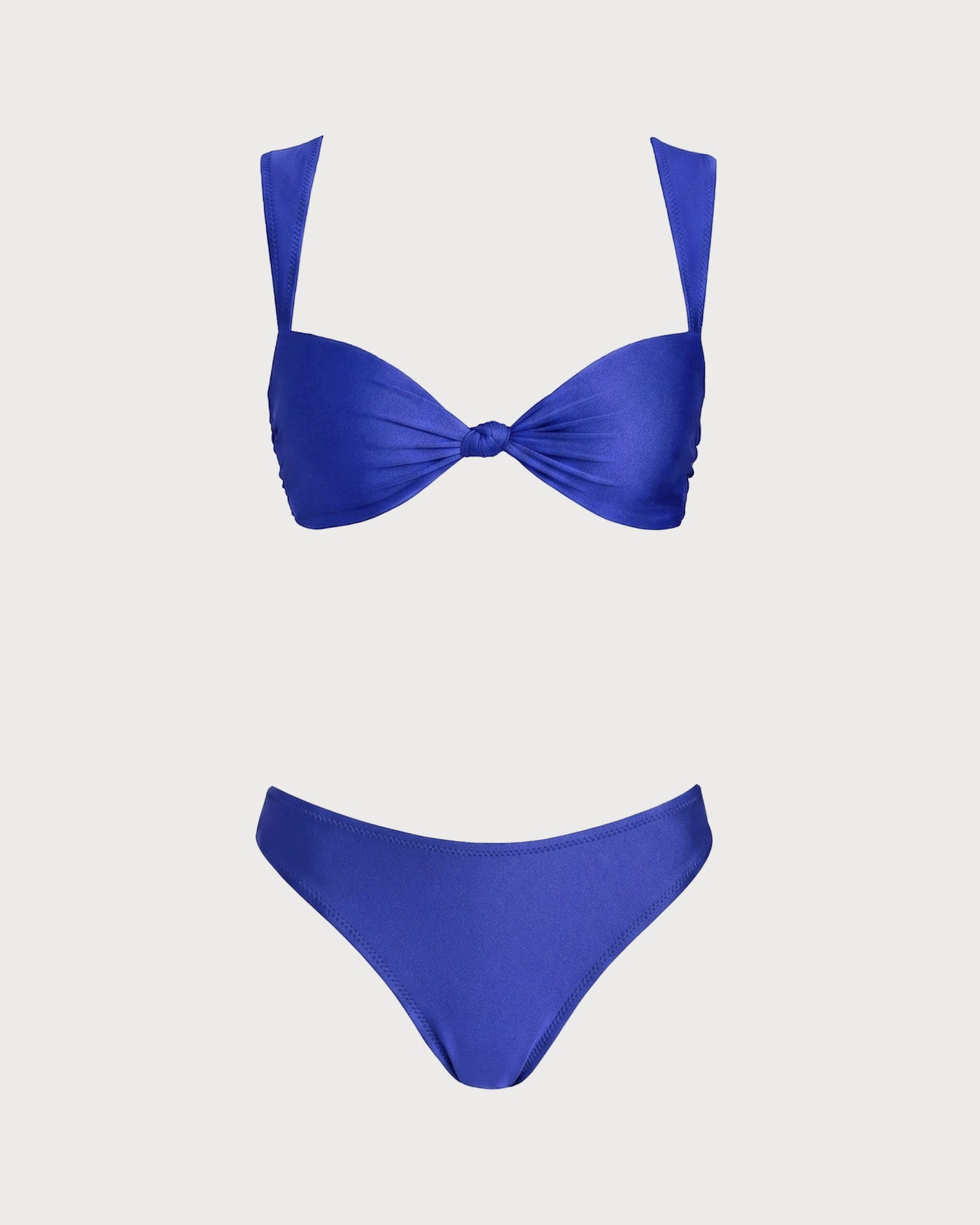Mavi Düz Renk Bağlamalı Üçgen Bikini Takımı