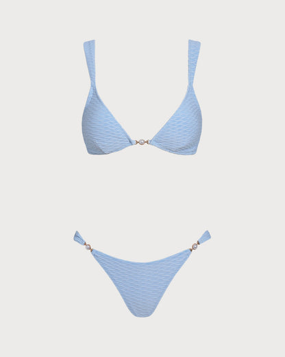 Mavi Dokulu Üçgen Bikini Takımı
