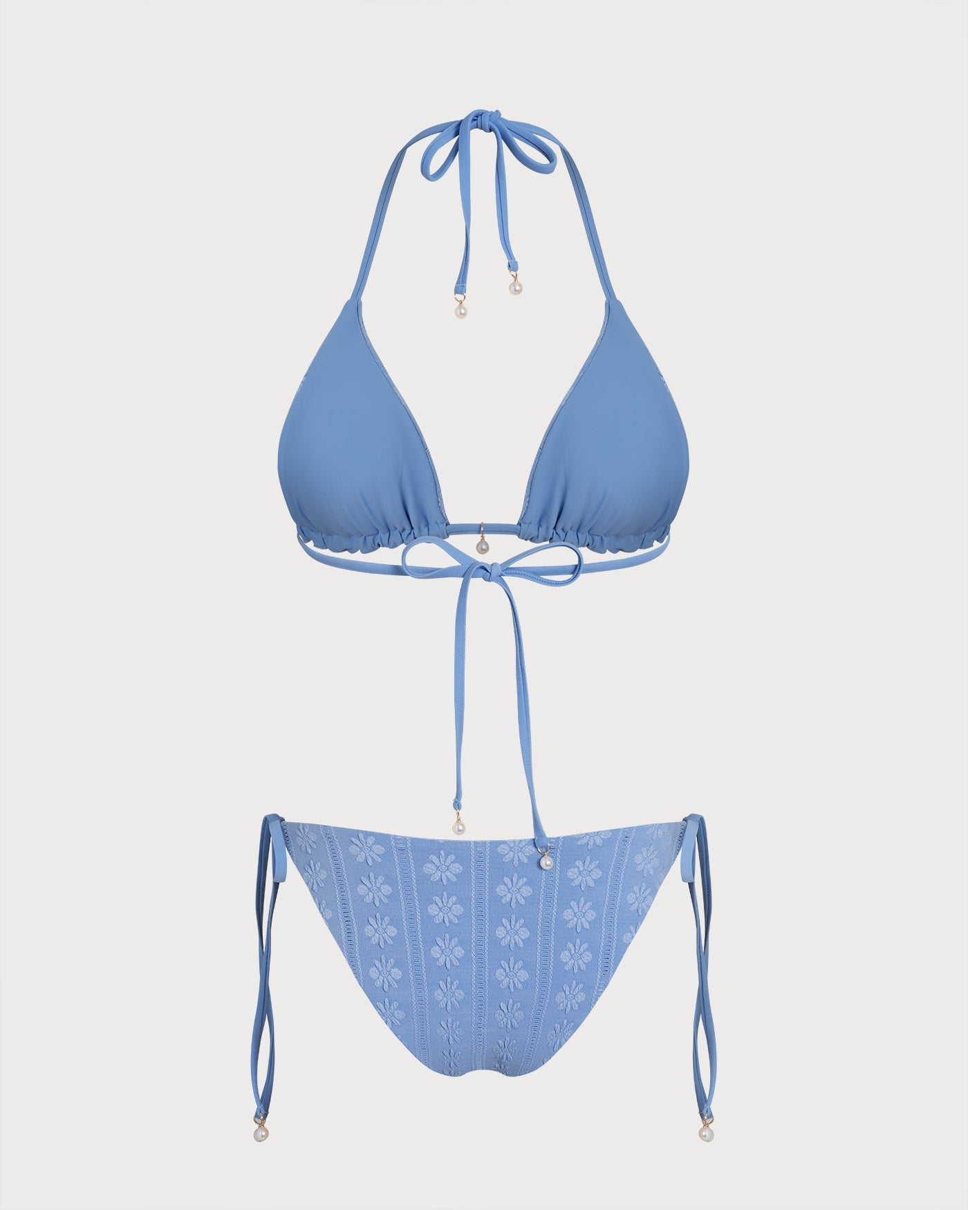 Mavi Boyundan Bağlamalı Üçgen Reversible Bikini Takımı