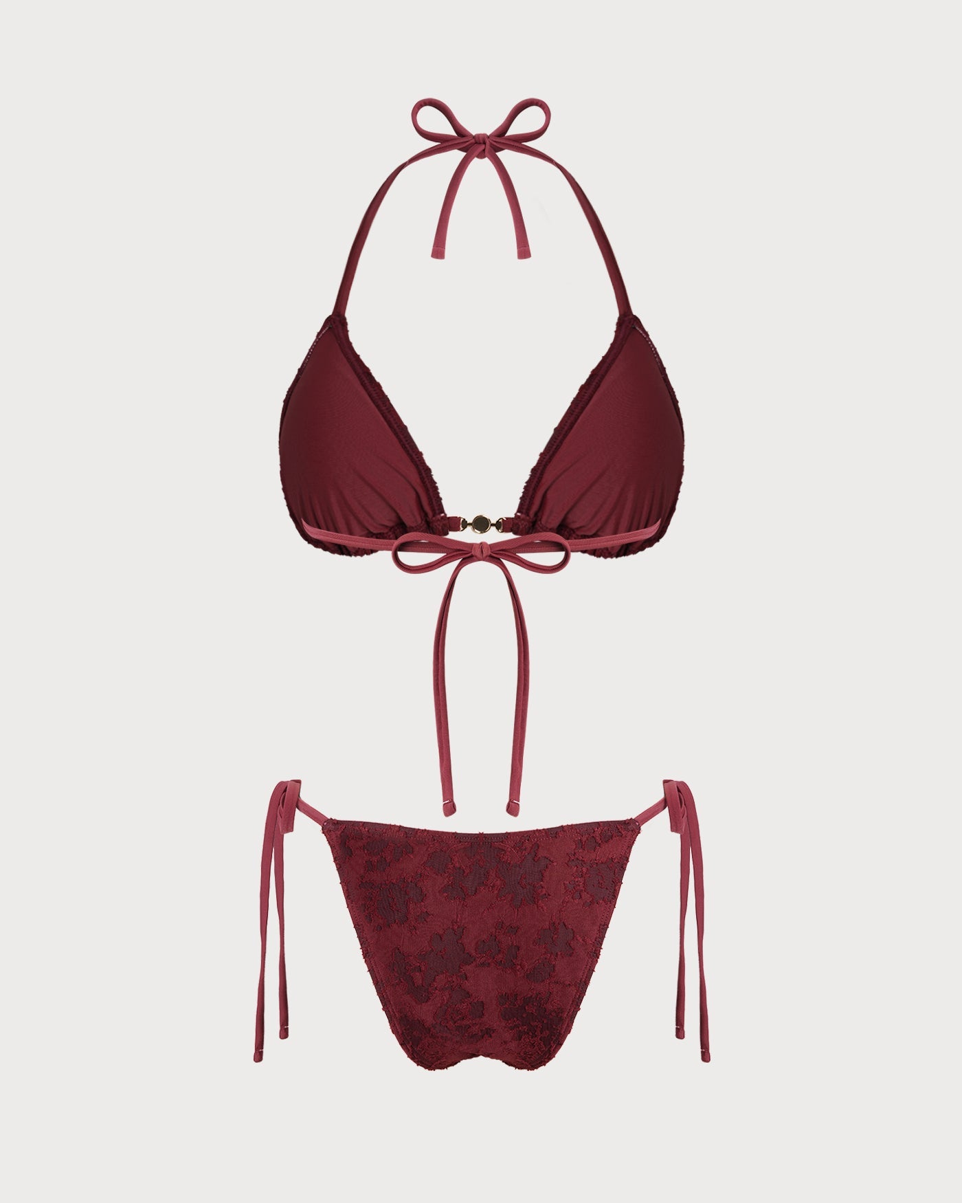 Kiremit Boyundan Bağlamalı Dokulu Bikini Takımı