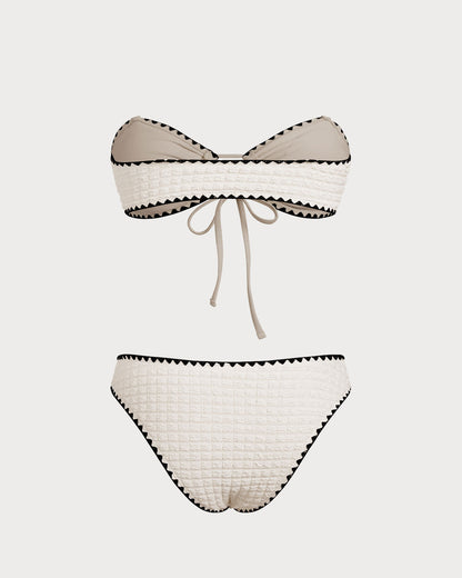 Beyaz Contrasting Bandeau Bikini Takımı