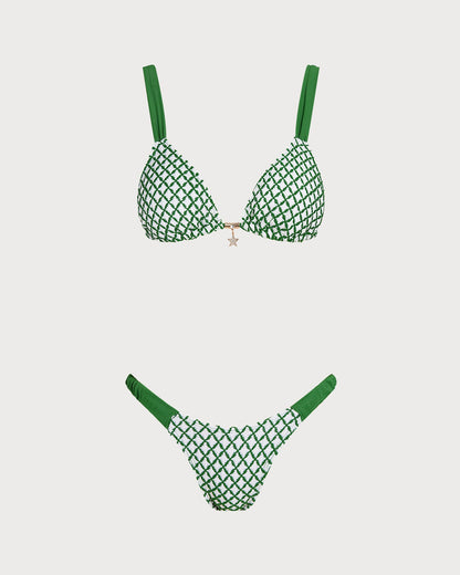 Yeşil Ekose Üçgen Bikini Takımı
