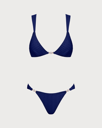 Saks Mavisi Dokulu Üçgen Bikini Takımı