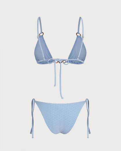 Mavi V Yaka O Halka Detaylı Üçgen Bikini Takımı
