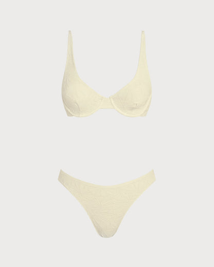 Bej Jakarlı Balenli Bikini Takımı