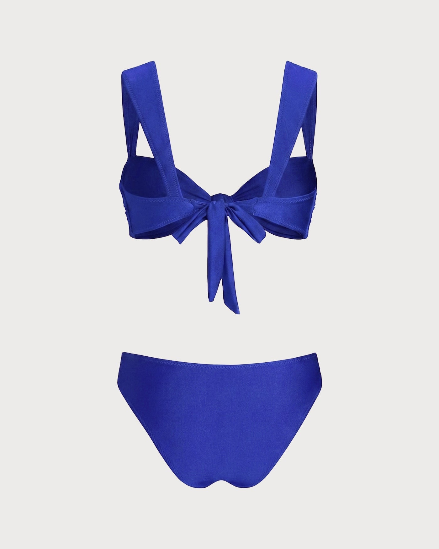Mavi Düz Renk Bağlamalı Üçgen Bikini Takımı