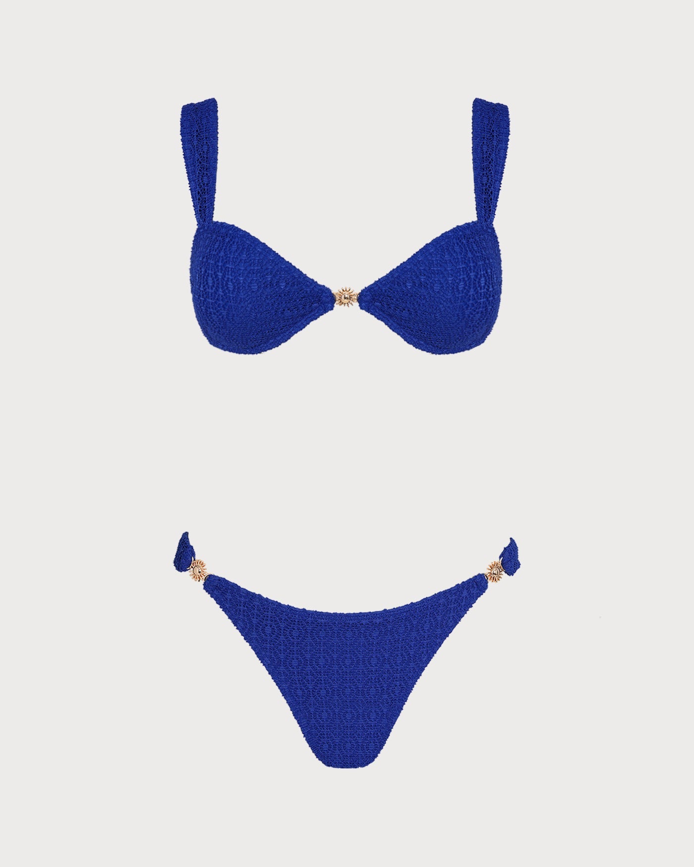 Mavi V Yaka Dokulu Bralet Bikini Takımı