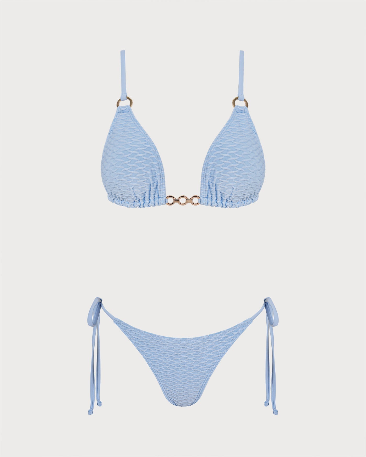 Mavi V Yaka O Halka Detaylı Üçgen Bikini Takımı