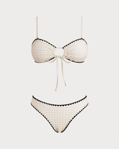 Beyaz Contrasting Bandeau Bikini Takımı