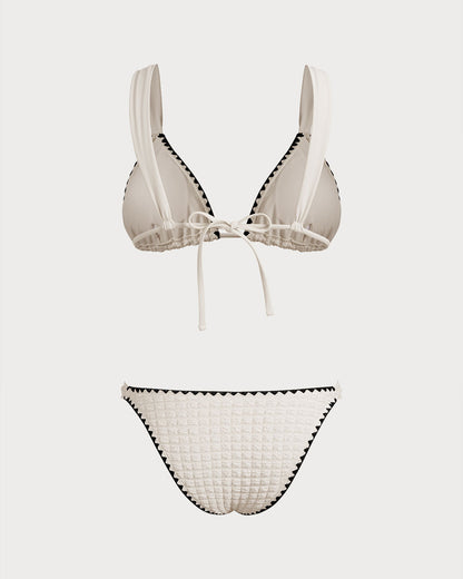 Beyaz Contrasting Üçgen Bikini Takımı