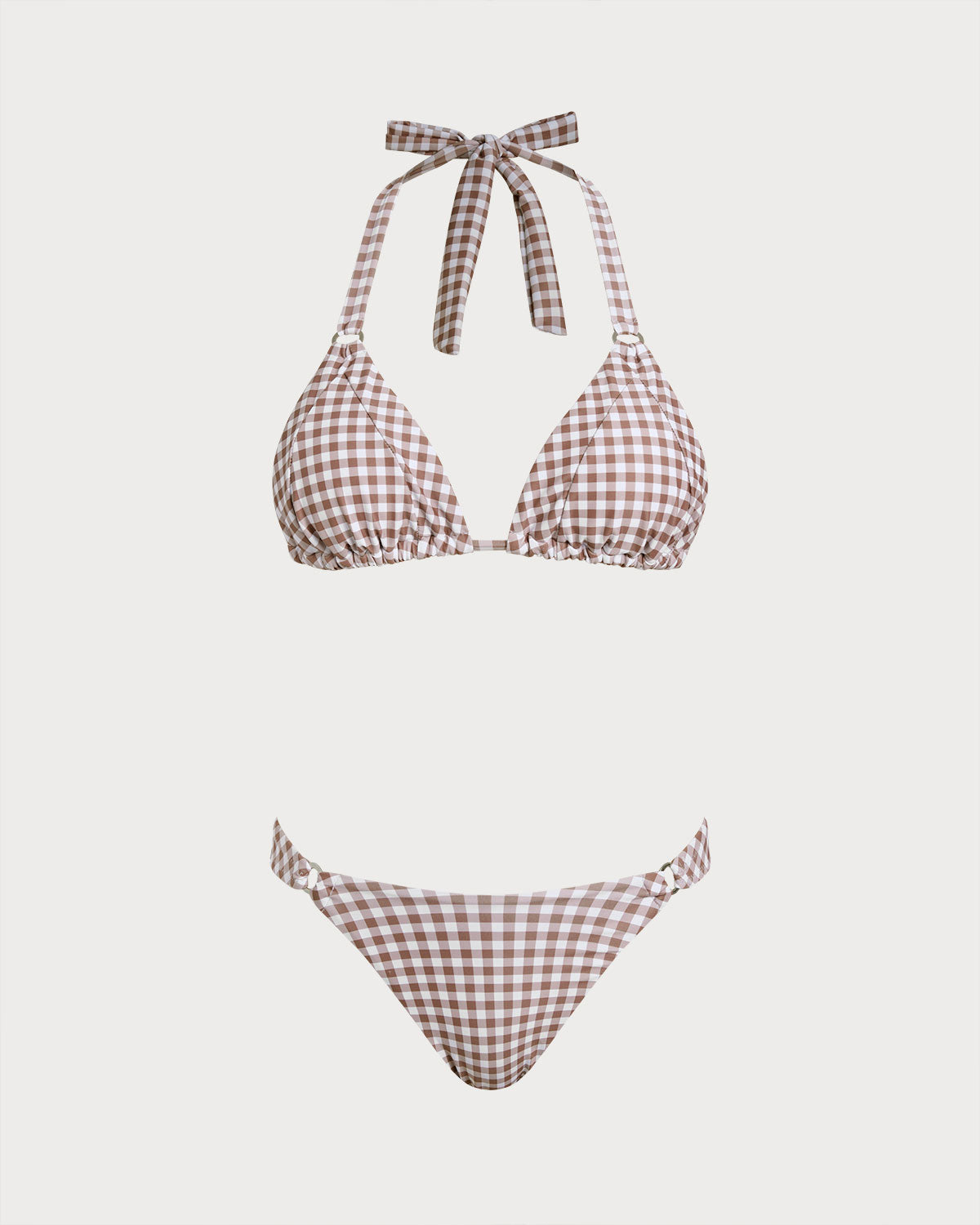 Kahve Ekose Boyundan Bağlamalı Bikini Takımı