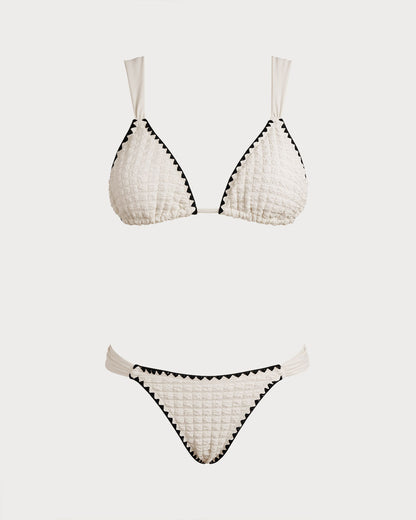 Beyaz Contrasting Üçgen Bikini Takımı