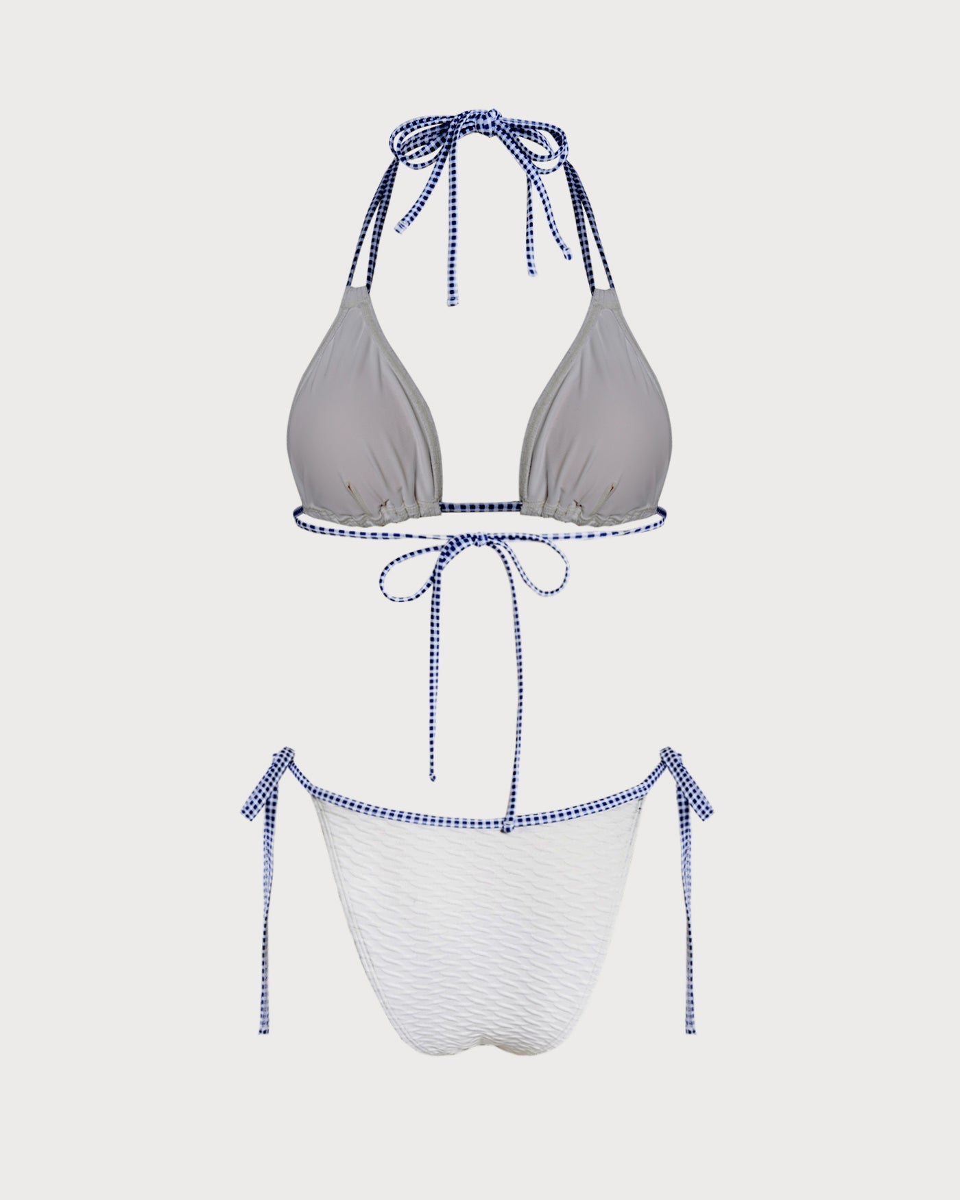 Beyaz Boyundan Bağlamalı Contrasting Üçgen Bikini Takımı