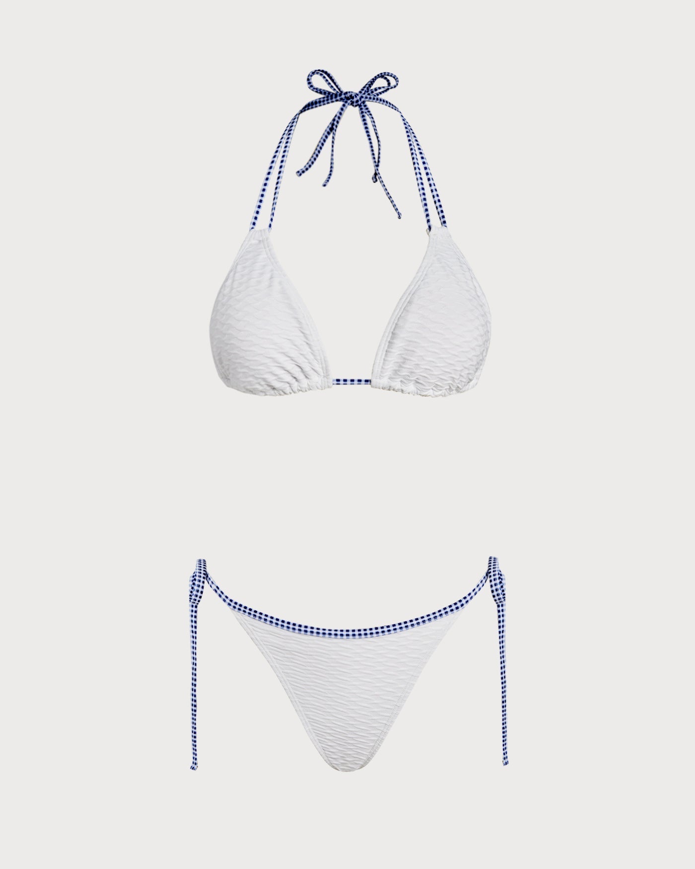 Beyaz Boyundan Bağlamalı Contrasting Üçgen Bikini Takımı