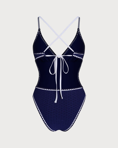 Mavi Çapraz Bralet Tek Parça Mayo
