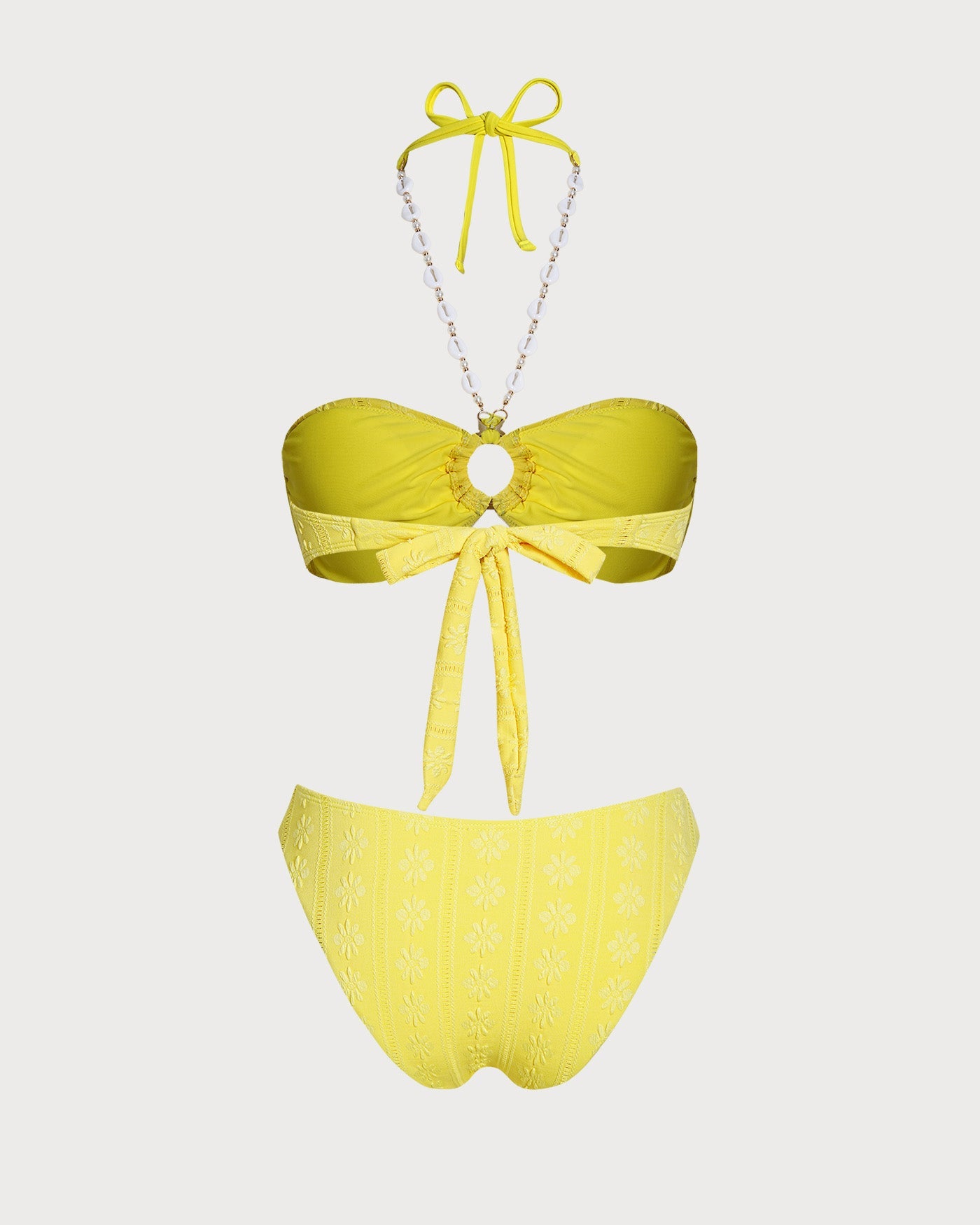 Sarı Boyundan Bağlamalı Jakarlı Bandeau Bikini Takımı
