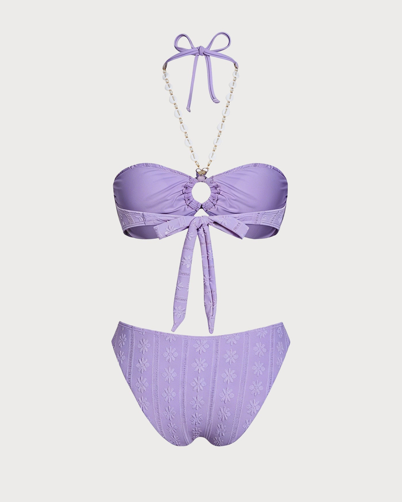 Mor Boyundan Bağlamalı O Halka Detaylı Bandeau Bikini Takımı