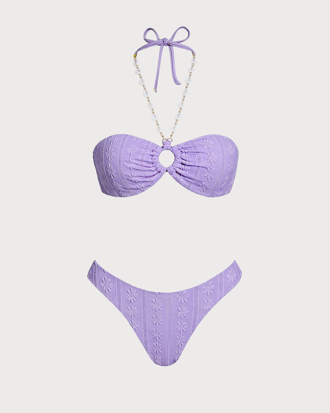 Mor Boyundan Bağlamalı O Halka Detaylı Bandeau Bikini Takımı