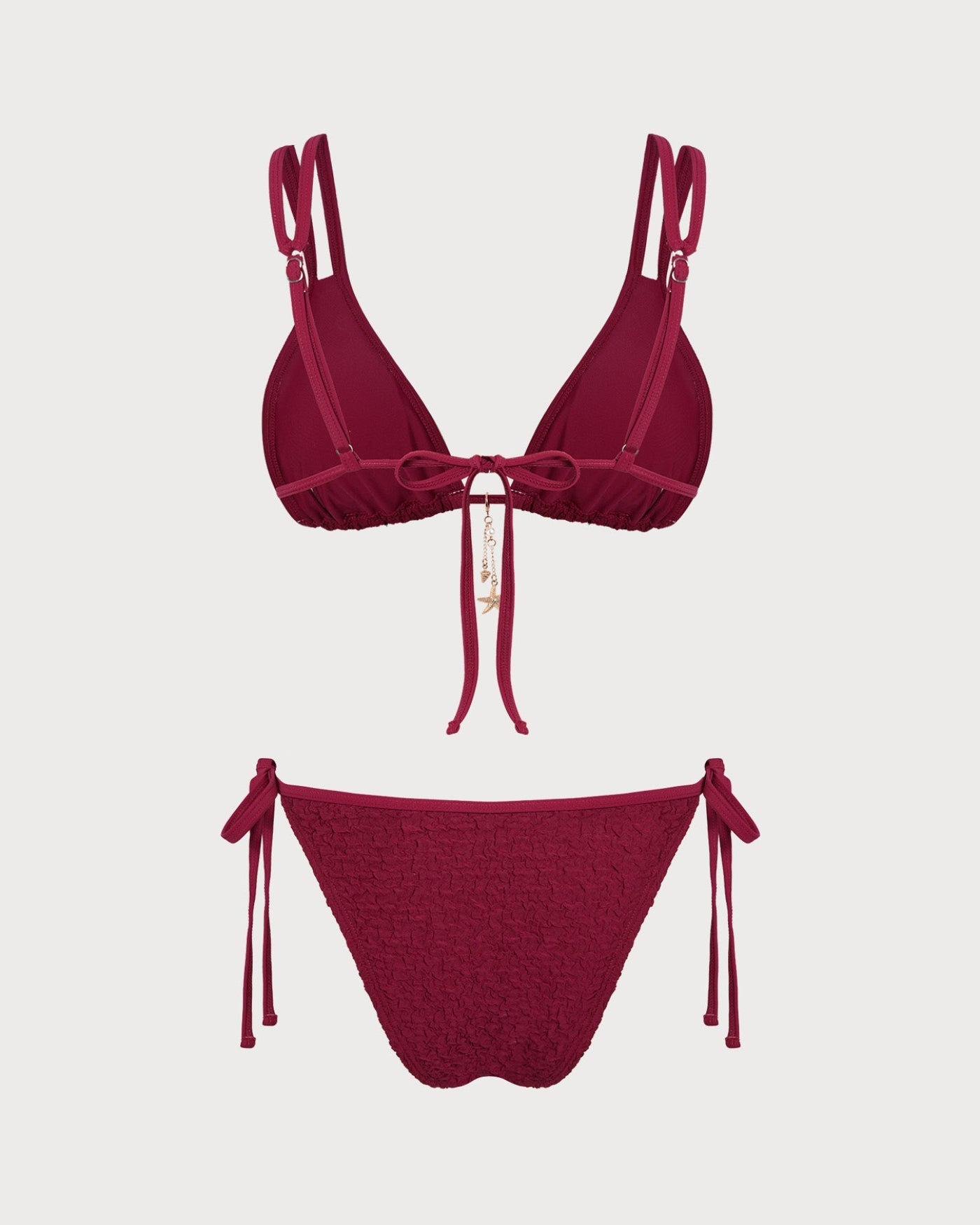 Şarap Kırmızısı Dokulu Üçgen Bikini Takımı