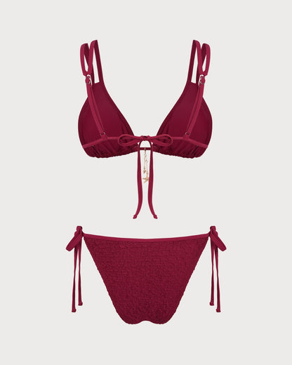 Şarap Kırmızısı Dokulu Üçgen Bikini Takımı