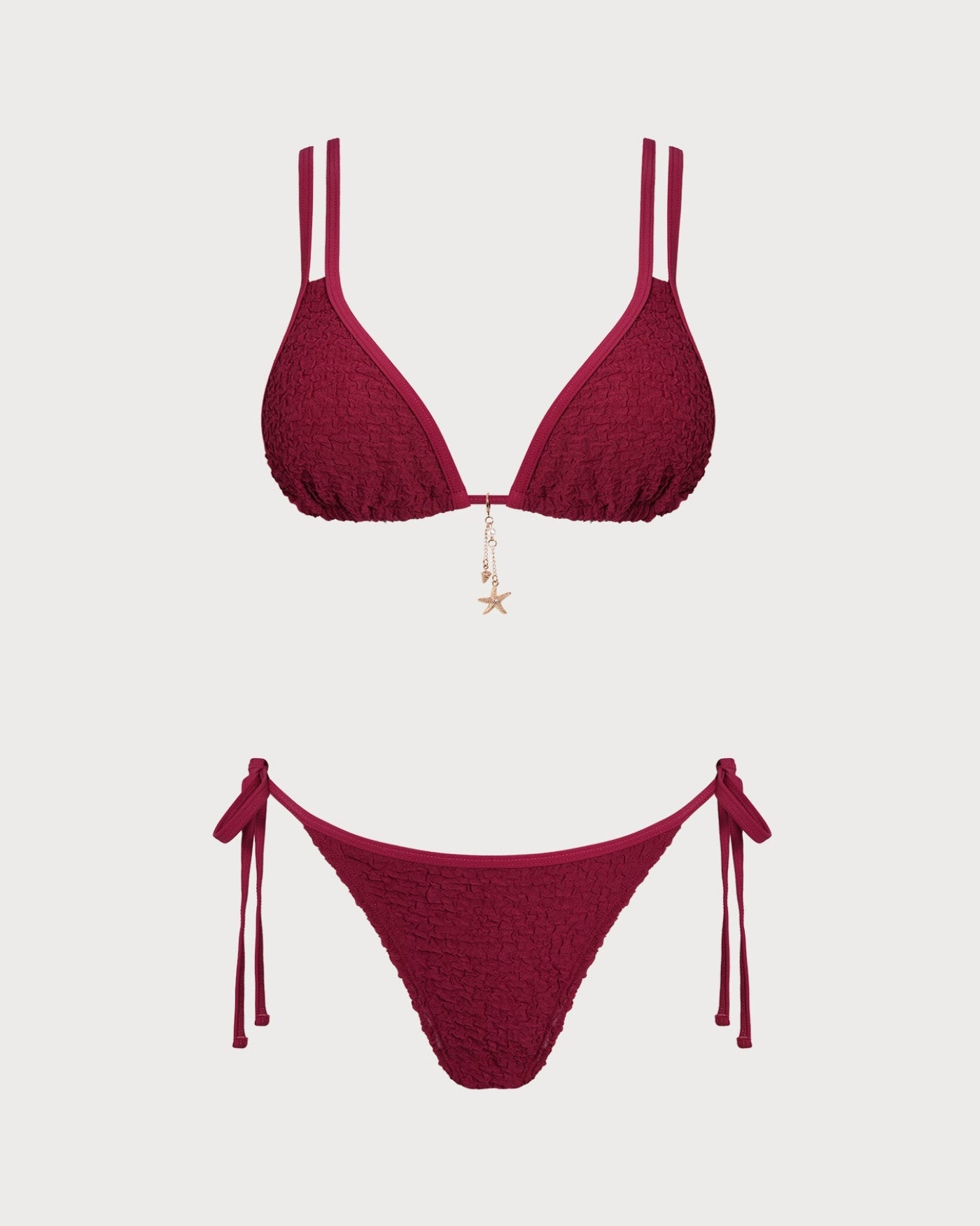 Şarap Kırmızısı Dokulu Üçgen Bikini Takımı