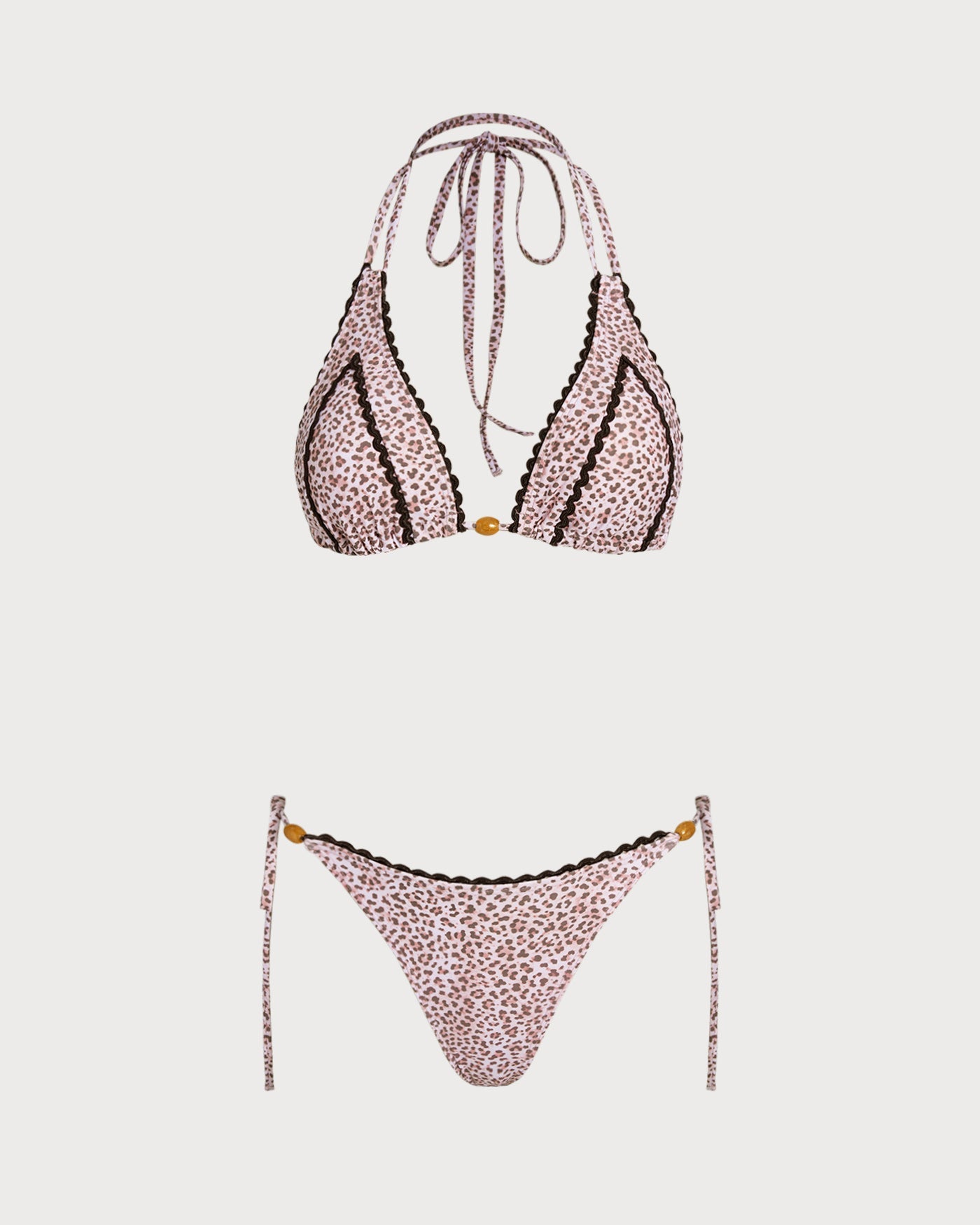 Leopar Desenli Boyundan Bağlamalı Bikini Takımı