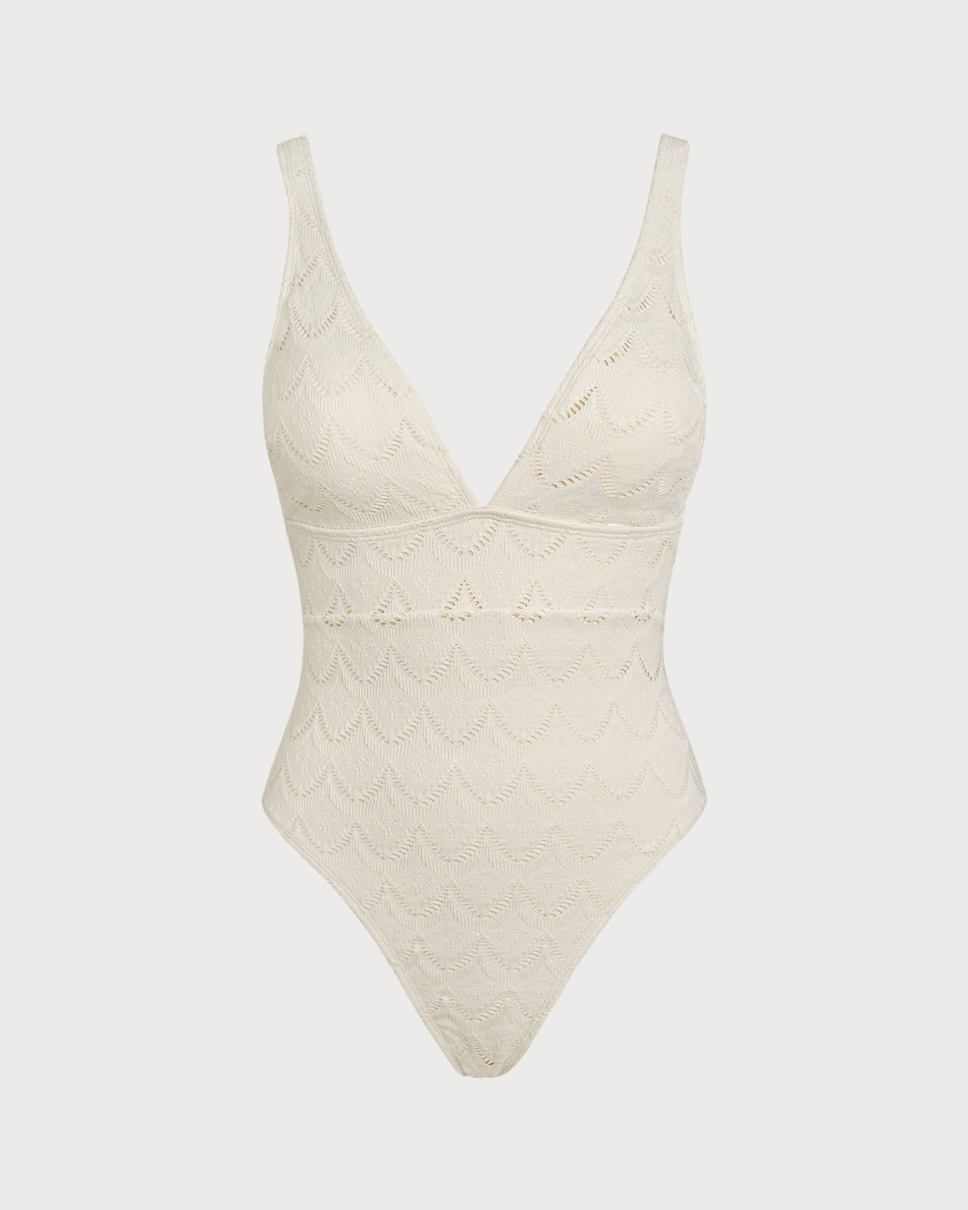 Off Beyaz Bralet Dokulu Tek Parça Mayo