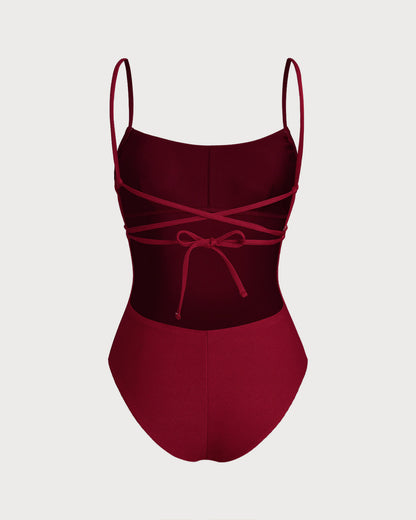 Kırmızı Bralet Çapraz Tek Parça Mayo