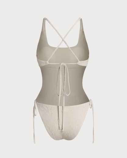 Off Beyaz Dokulu Bralet Tek Parça Mayo