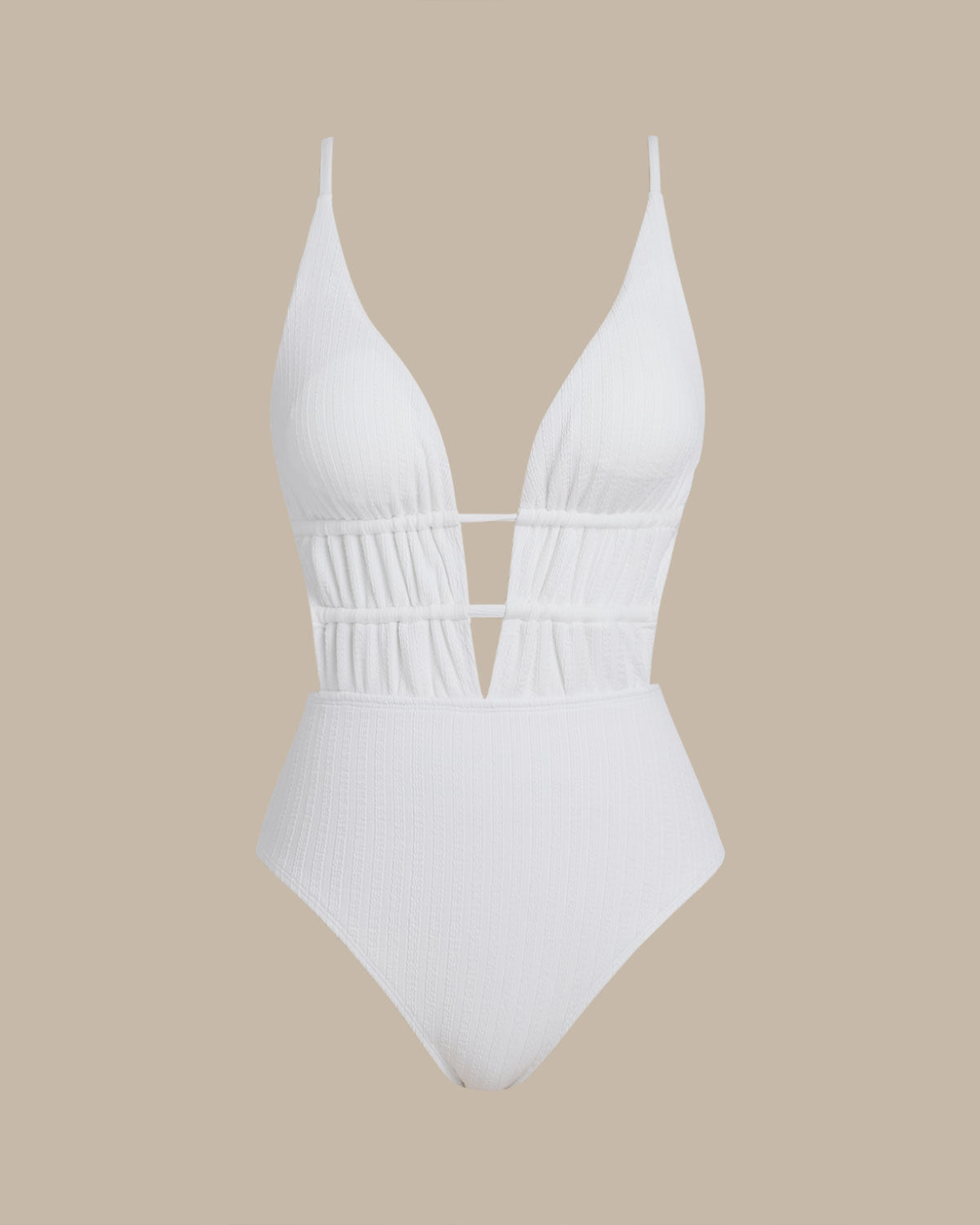 Beyaz Bralet Dokulu Tek Parça Mayo