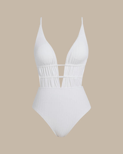 Beyaz Bralet Dokulu Tek Parça Mayo