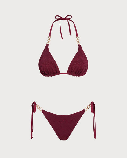 Kiremit Boyundan Bağlamalı Büzgü Bağlamalı Reversible Bikini Takımı