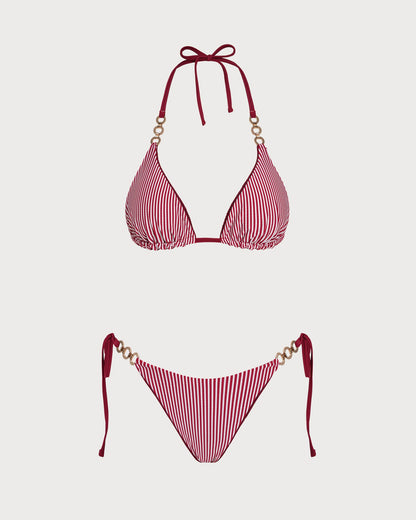 Kiremit Boyundan Bağlamalı Büzgü Bağlamalı Reversible Bikini Takımı