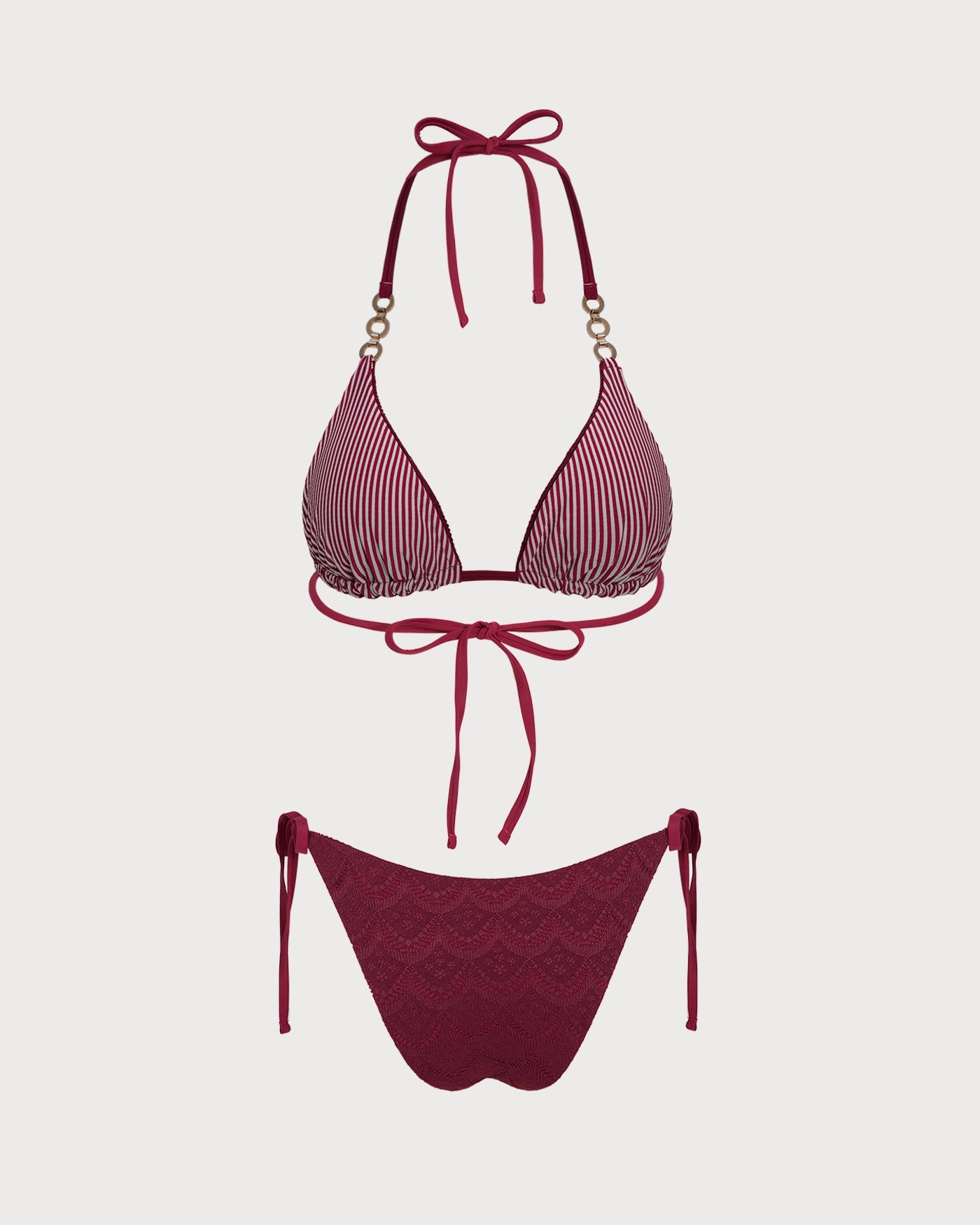 Kiremit Boyundan Bağlamalı Büzgü Bağlamalı Reversible Bikini Takımı
