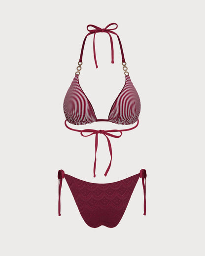 Kiremit Boyundan Bağlamalı Büzgü Bağlamalı Reversible Bikini Takımı