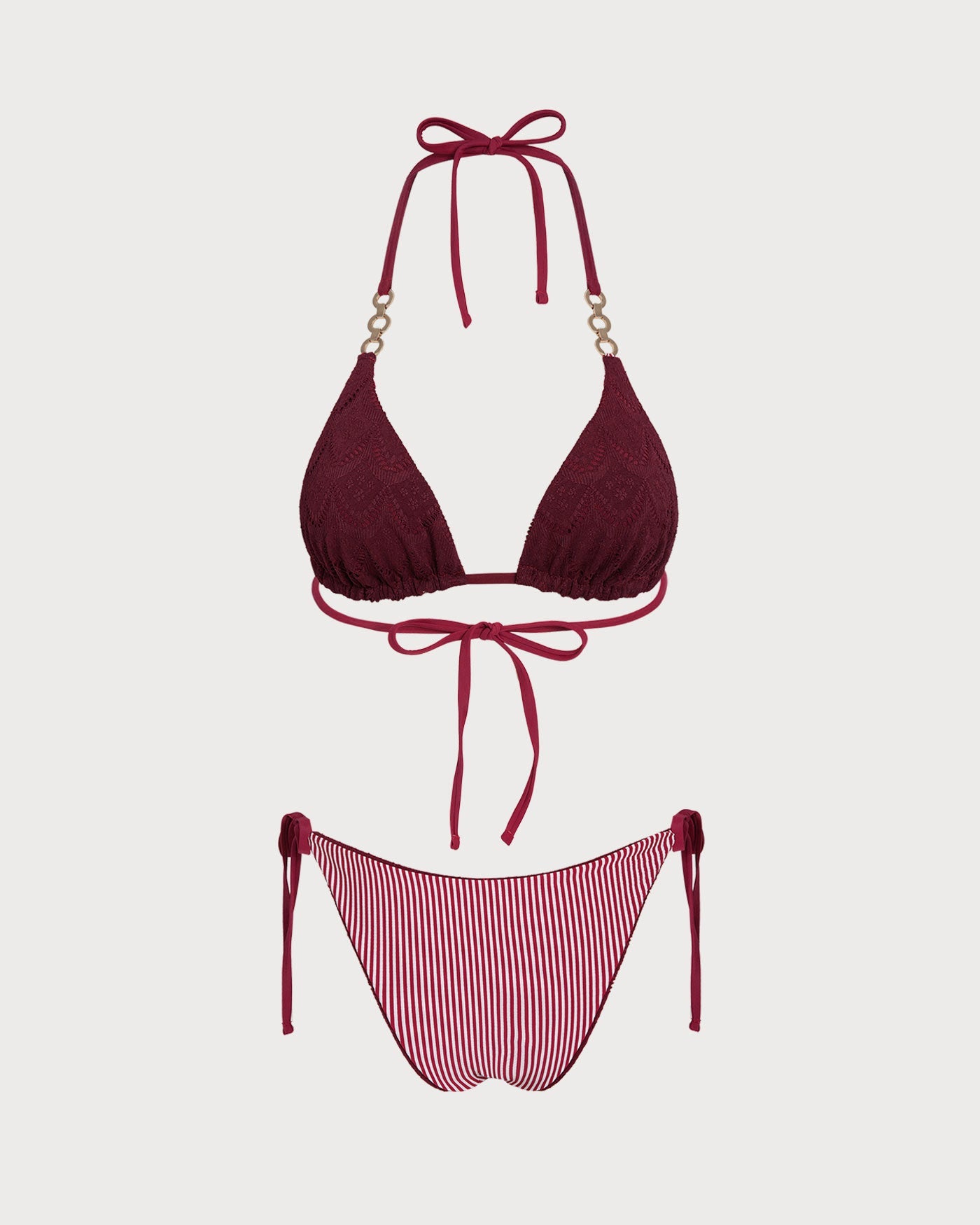 Kiremit Boyundan Bağlamalı Büzgü Bağlamalı Reversible Bikini Takımı