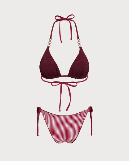Kiremit Boyundan Bağlamalı Büzgü Bağlamalı Reversible Bikini Takımı