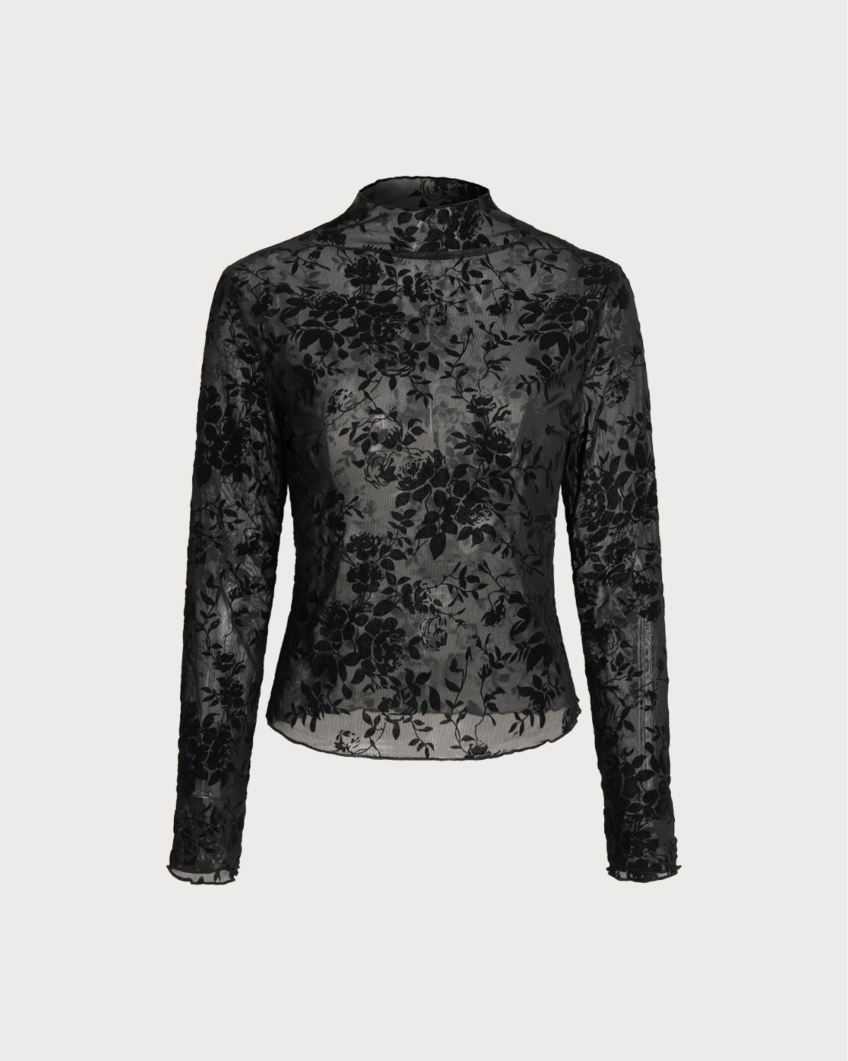 Siyah Çiçek Desenli See-through Tişört